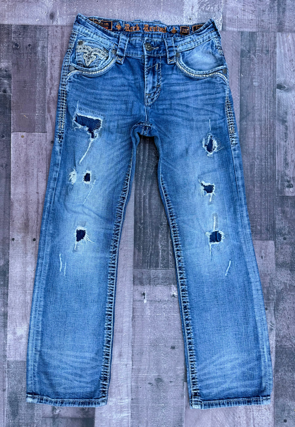 Rock Revival Men's Bootcut Blue Denim Jeans Medium Wash size 29