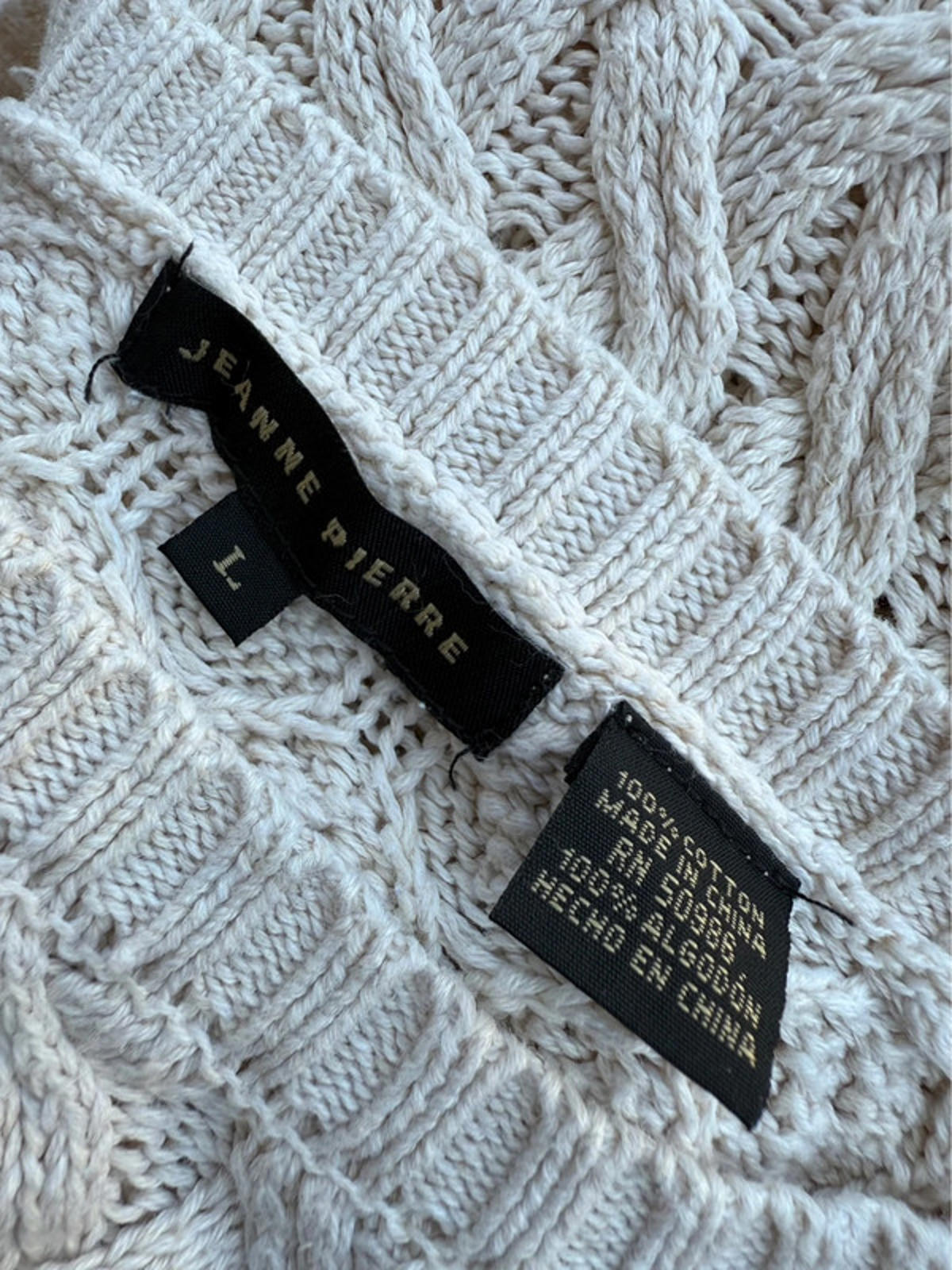 Jeanne Pierre Cream Color Knit Sweater Size L