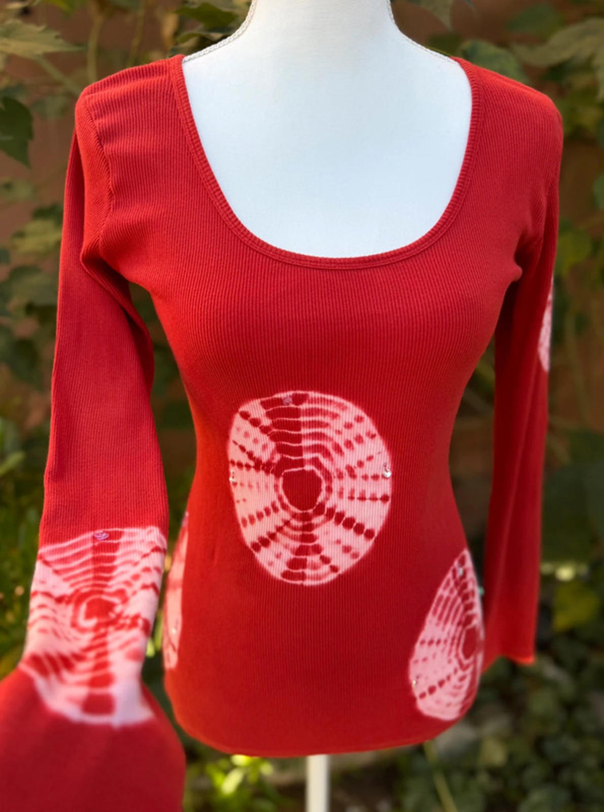 Willi Smith Boho Burnt Orange Tie Dye Long Sleeved Cotton Top Women’s Size M