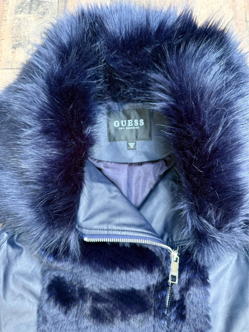 Guess Dark Navy Blue Fur Vest Size XS