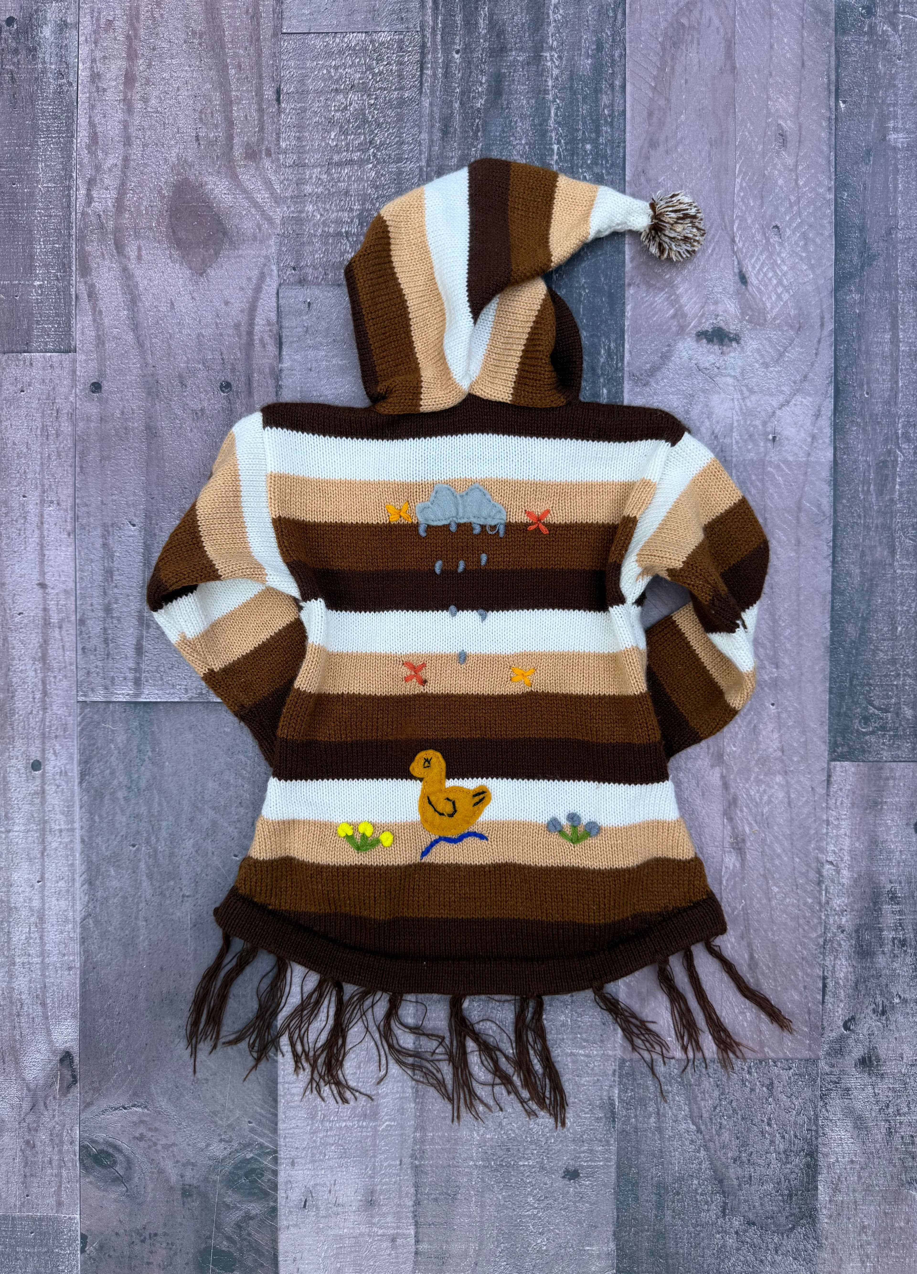 Kid Girl Or Boys Peruvian Brown Stripe Embroidered Sweater Best Fits 12M or 18M