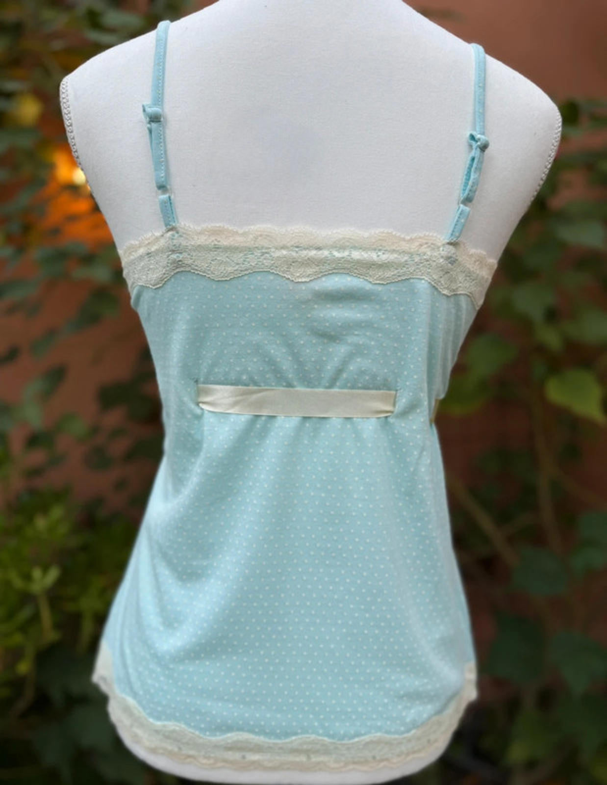 Twinklzzz Light Blue & White Pin Dots Ribbon Tie Tank Too Size M