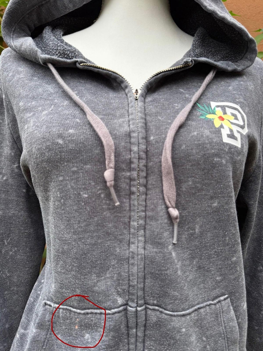 Victoria Secret PINK Gray & White Confetti Floral Plant Hoodie Size L