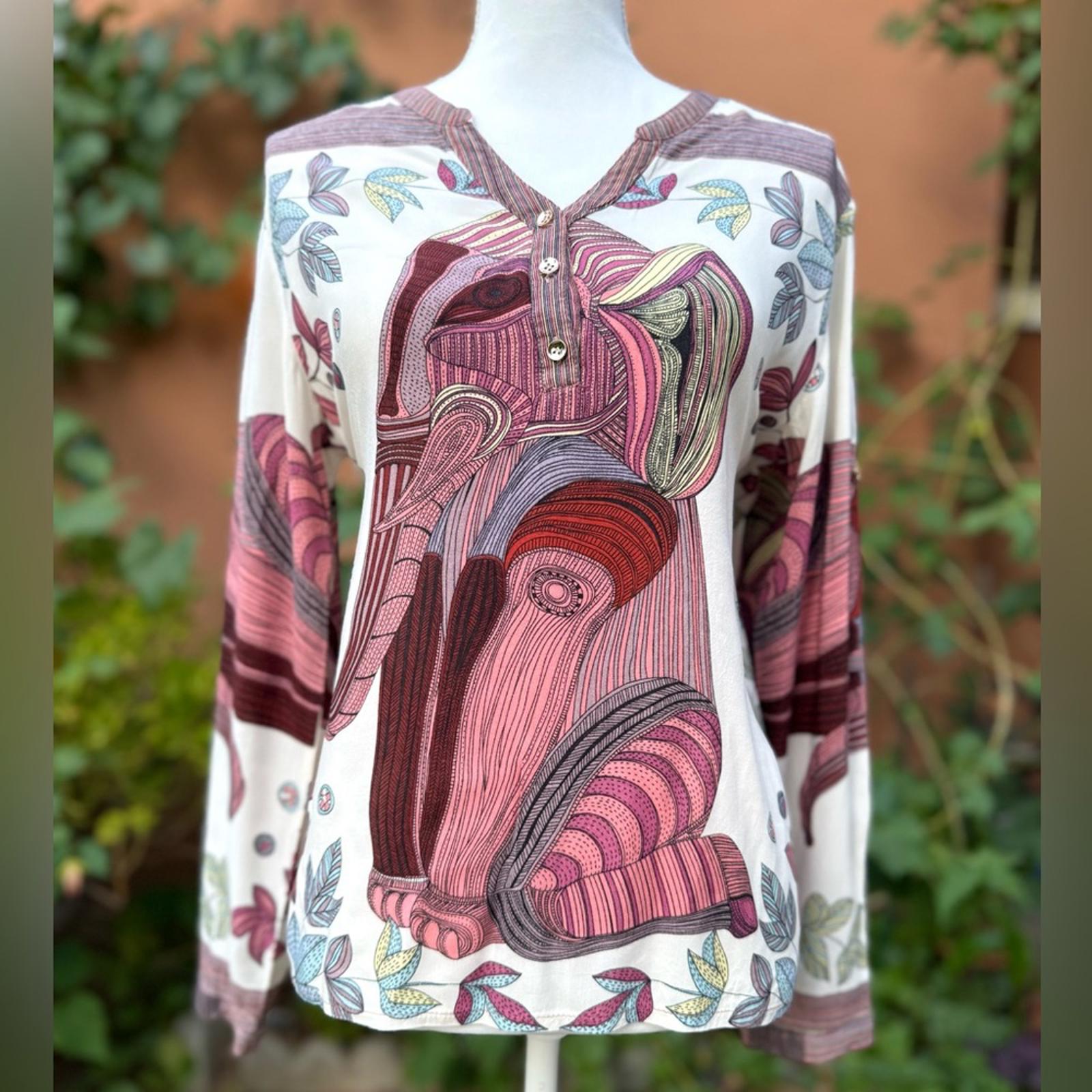 Valentina Cream Graphic Long Sleeve Blouse Size M