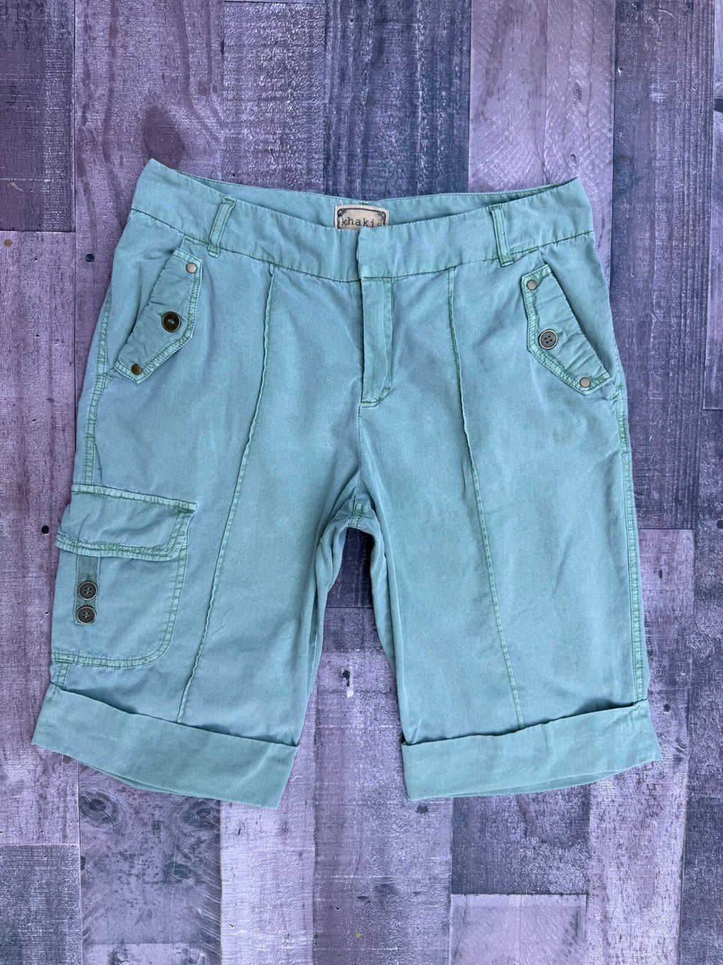 Khakis Petite olive green cotton cargo capri pants, women's size 12P