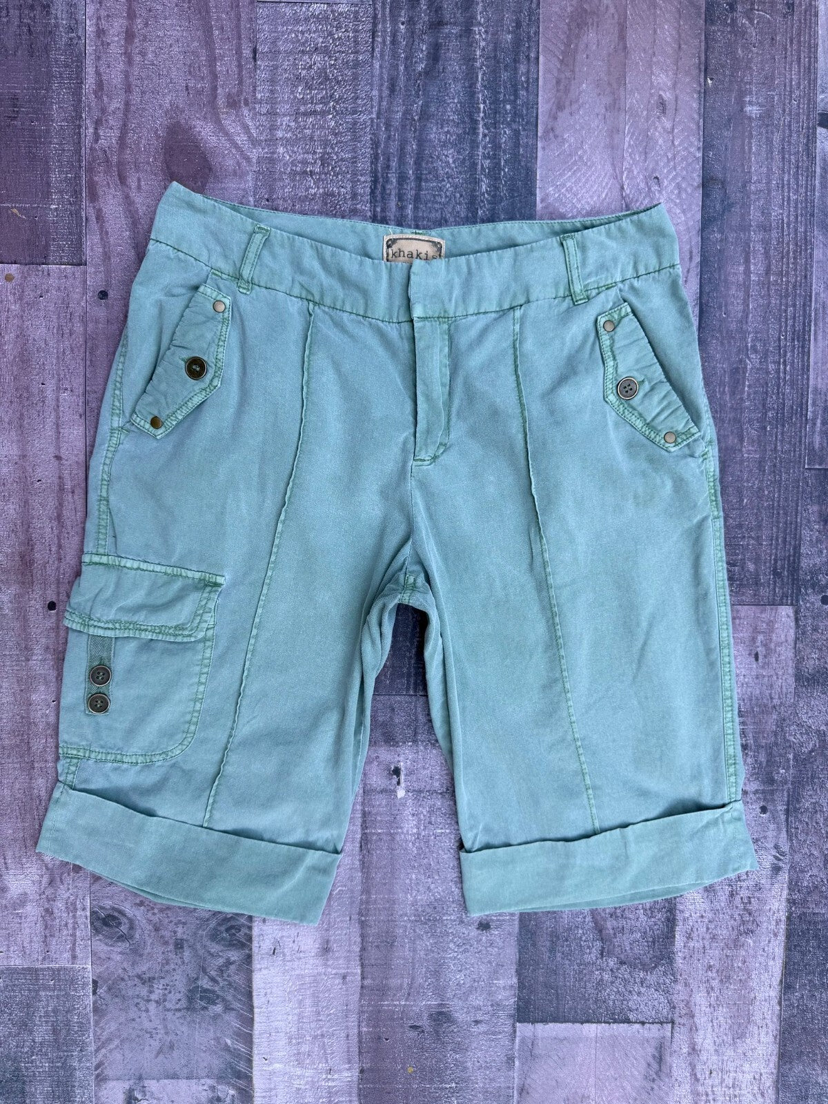 Khakis Petite olive green cotton cargo capri pants, women's size 12P
