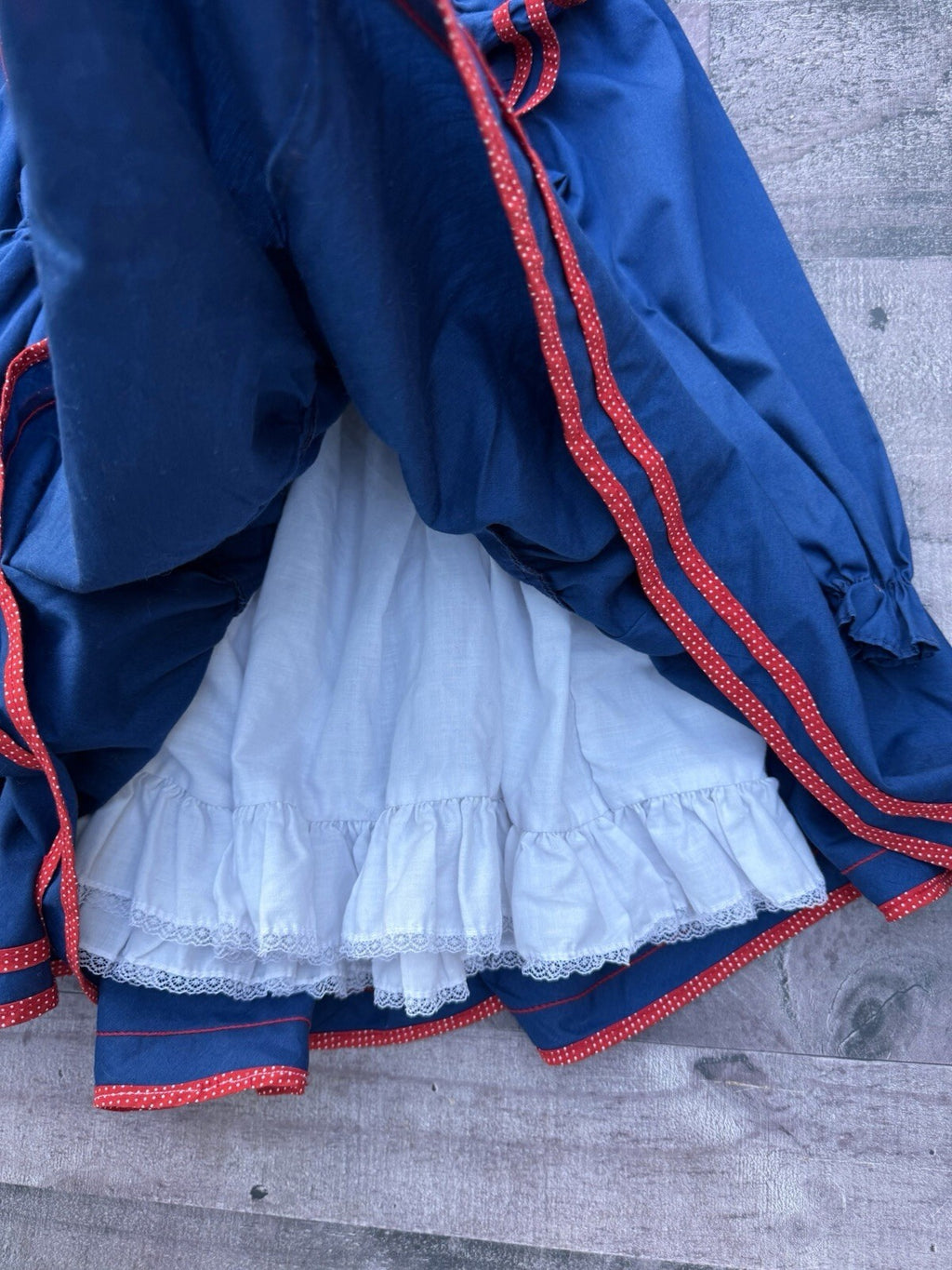 Vintage Martha's Miniatures navy blue toddler girls dress with red trim and white collar, 3T/4T, photo 4