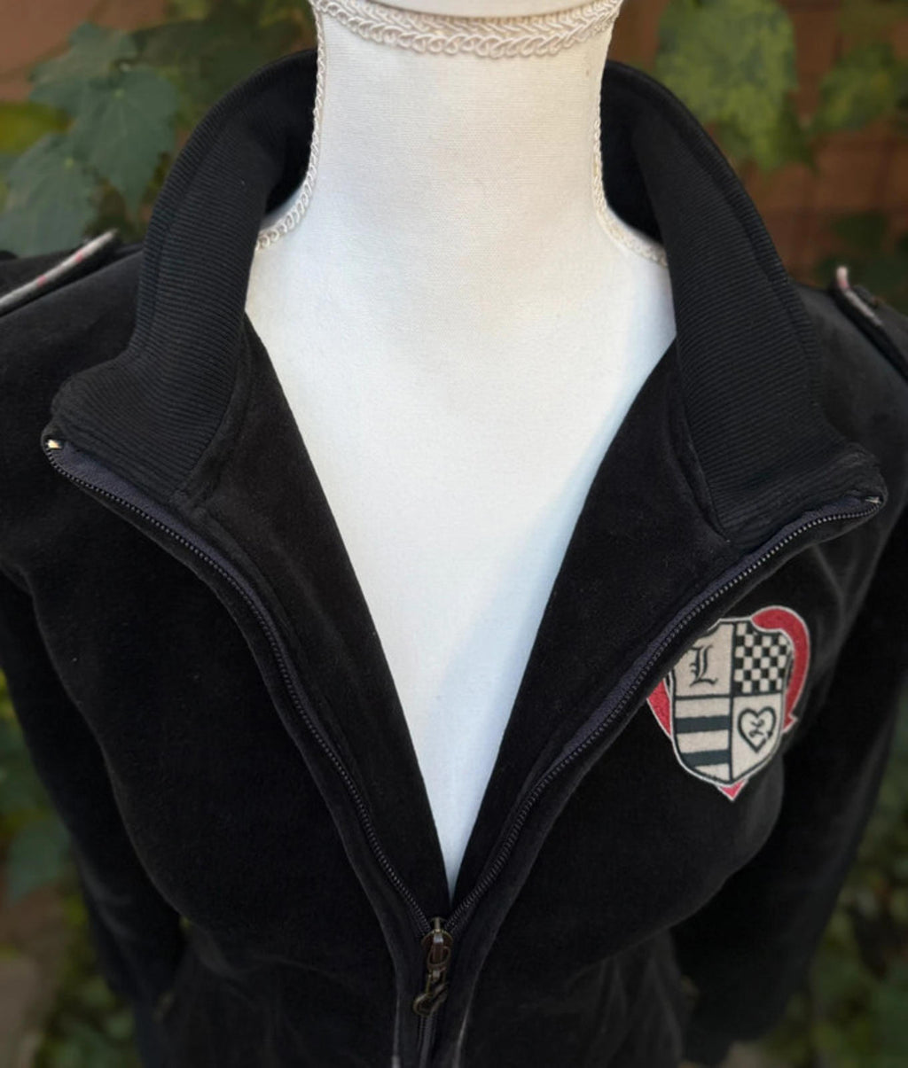 Black Rare Luxerie Embroidered Velvet Women’s Bomber Jacket Size XL