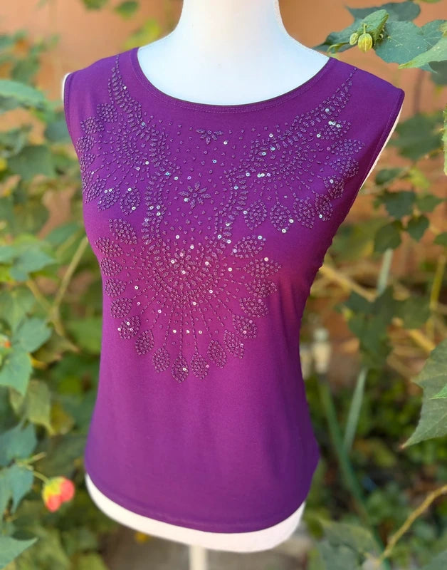Bleeker & McDougal Vintage Purple Beaded Sequins Top Size L