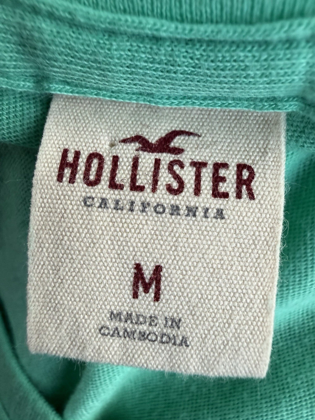 Hollister Women's Aqua Embroidered Logo Graphic Scoop Neck Tee Size M