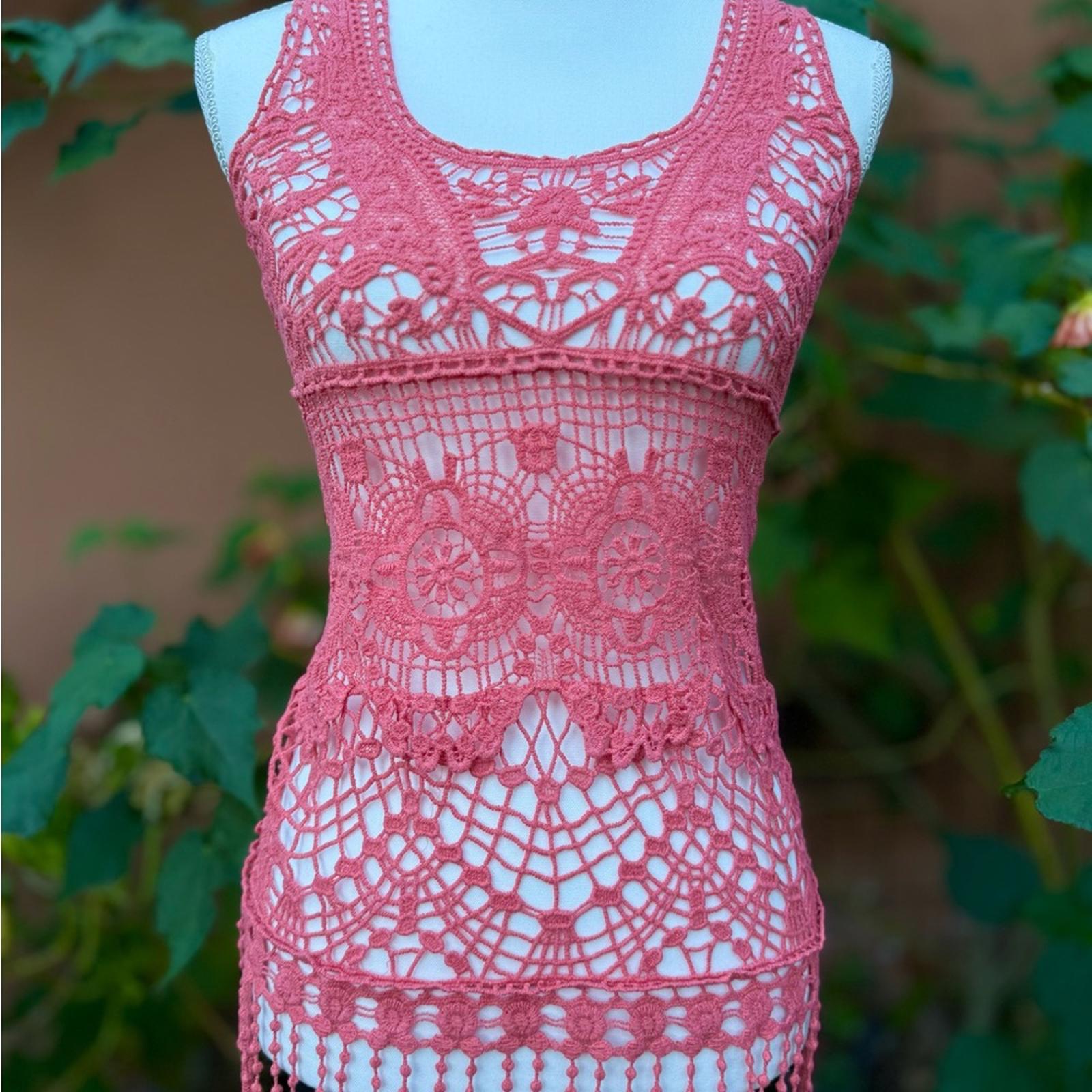 No Boundaries Coral Crochet Tank Top L Large Women’s