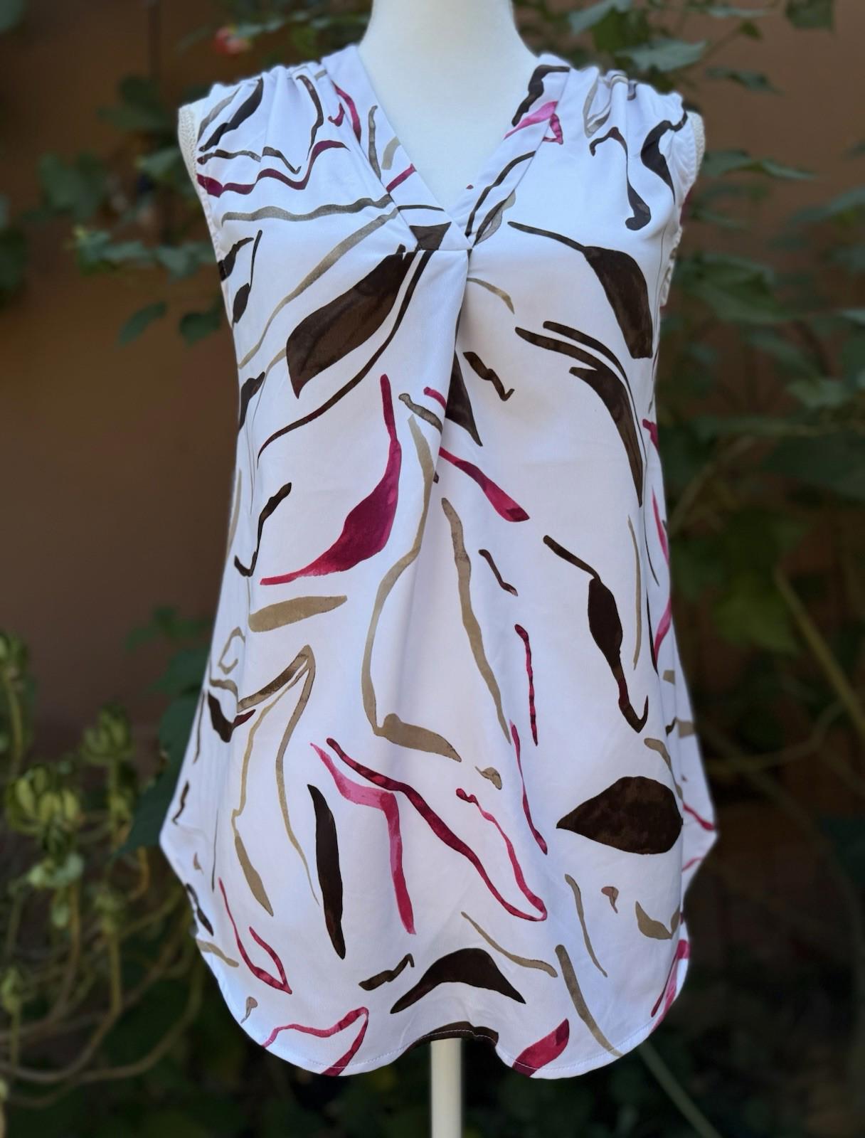 ALFANI  Size L Large Women’s White Blouse Top with Cute Fun Pattern Work Casual Size L