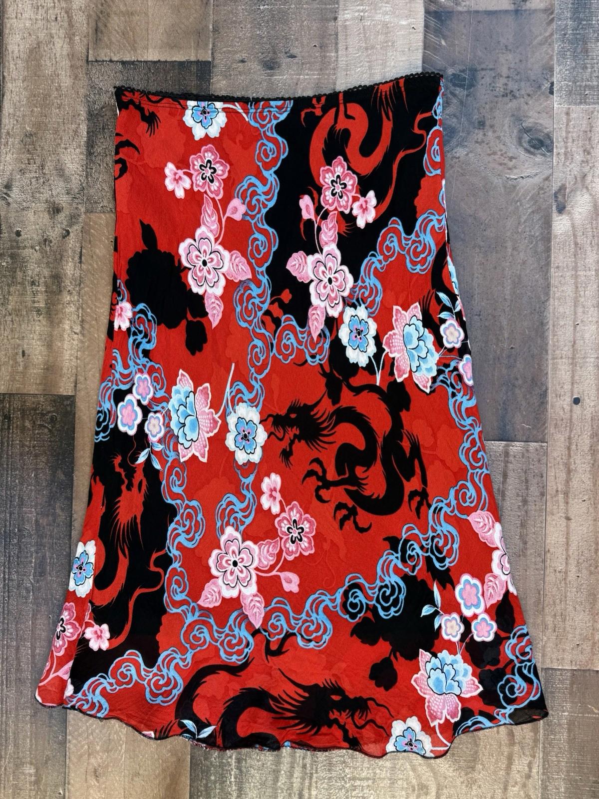 CLIO Vintage Red & Blue Floral Dragon Skirt Size M