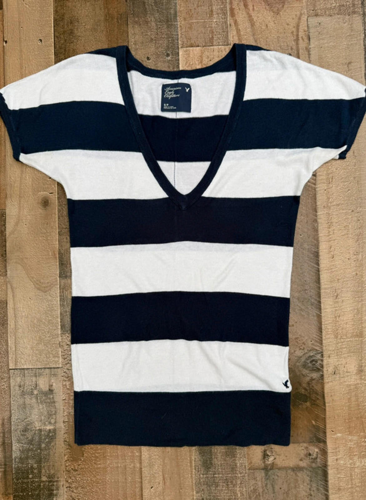 American Eagle Outfitters Short Sleeved Navy Blue & White Stripe Top Size S