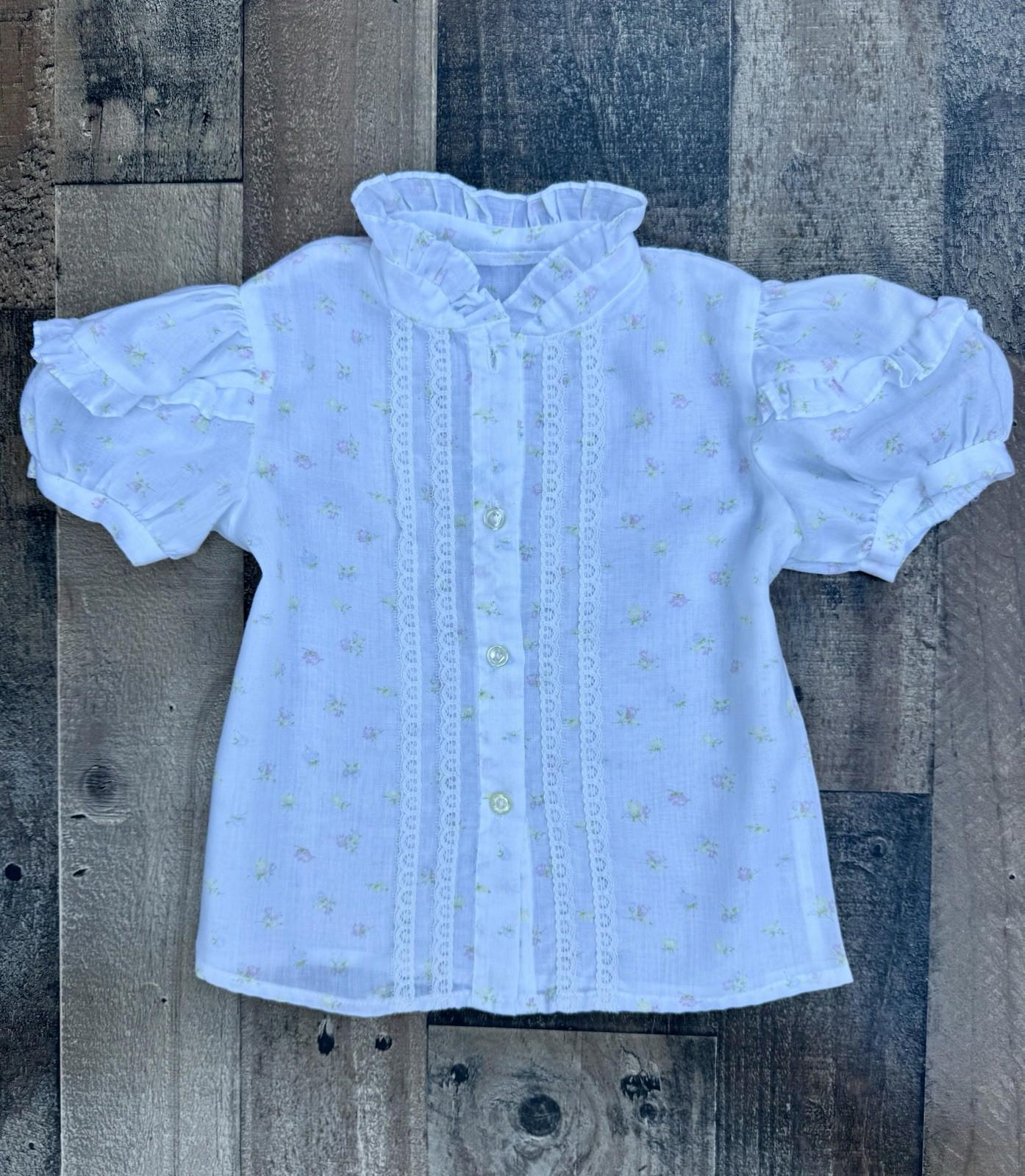 Vintage White Floral Toddler Puff Sleeve Light Weight Top Blouse Size 2T