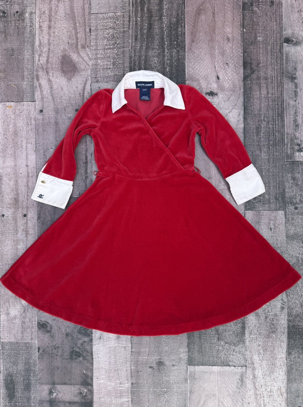 Ralph Lauren Vintage Red Velour Embroidered Holiday Toddler Girl Dress Size 2T