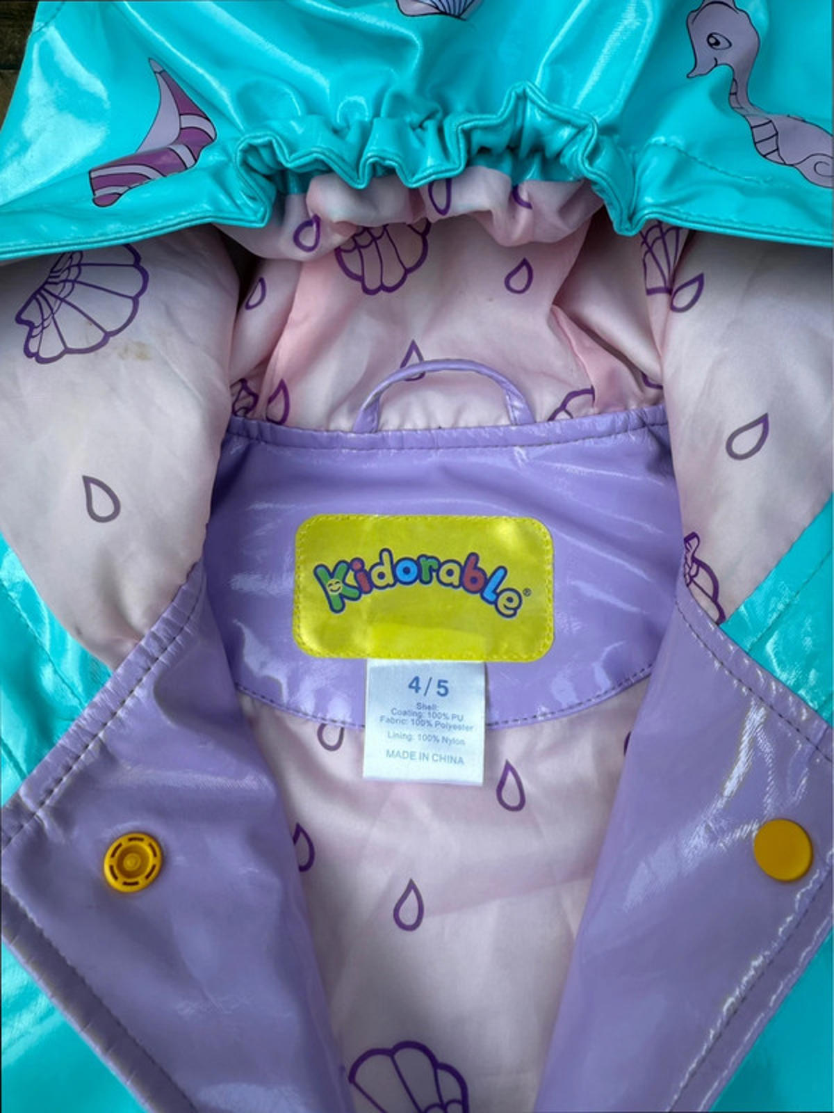 Kidorable Mermaid Kid Girl Rain Jacket Size 4T 5T