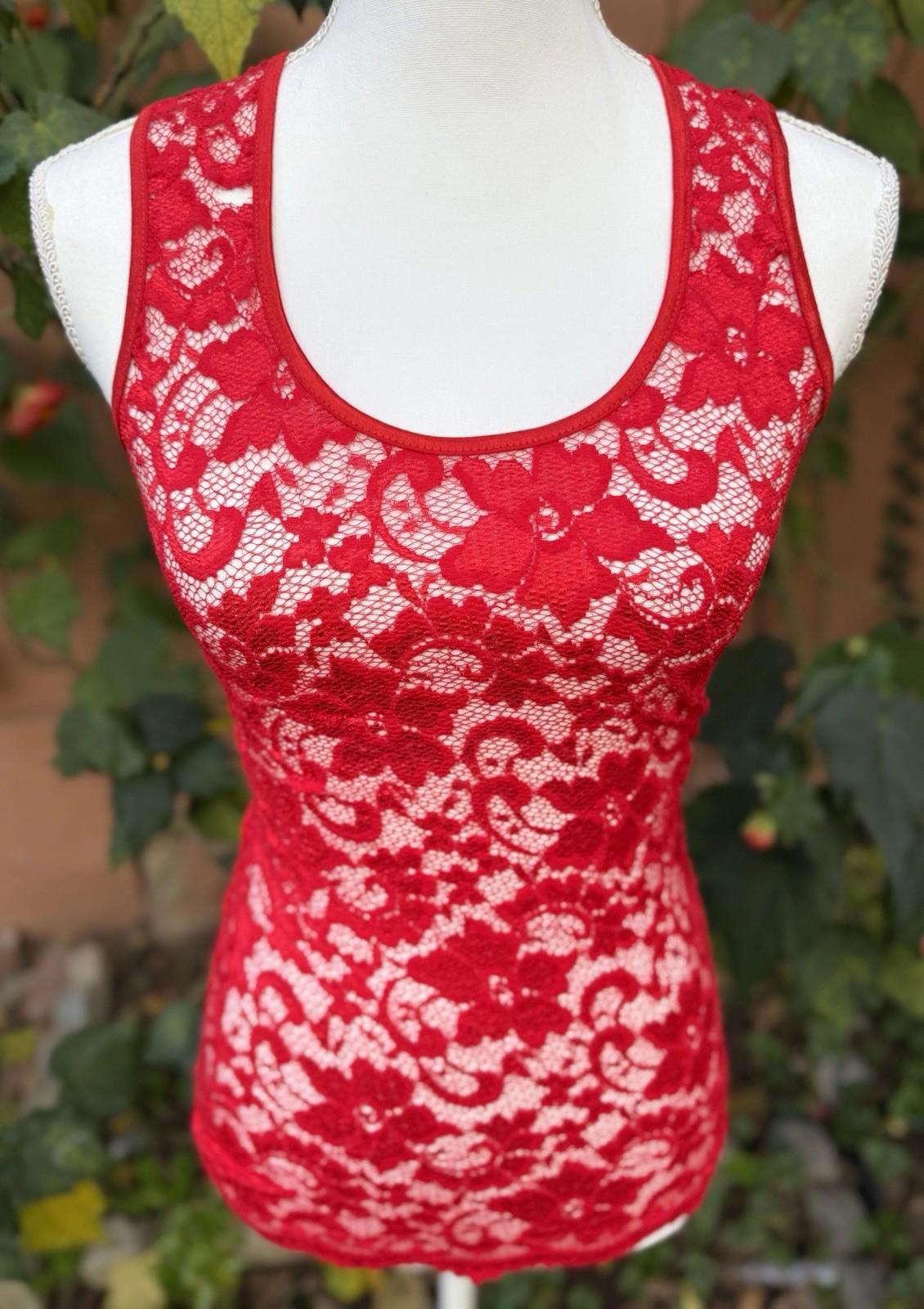 BKE Red Lace Floral Tank Top BKE Size S