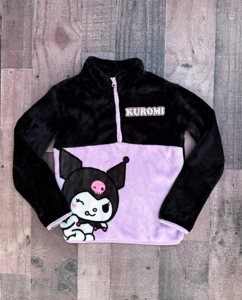 Kuromi Fleece Pink & Black Pullover Top Jacket Girls Size M Fits A 7/8