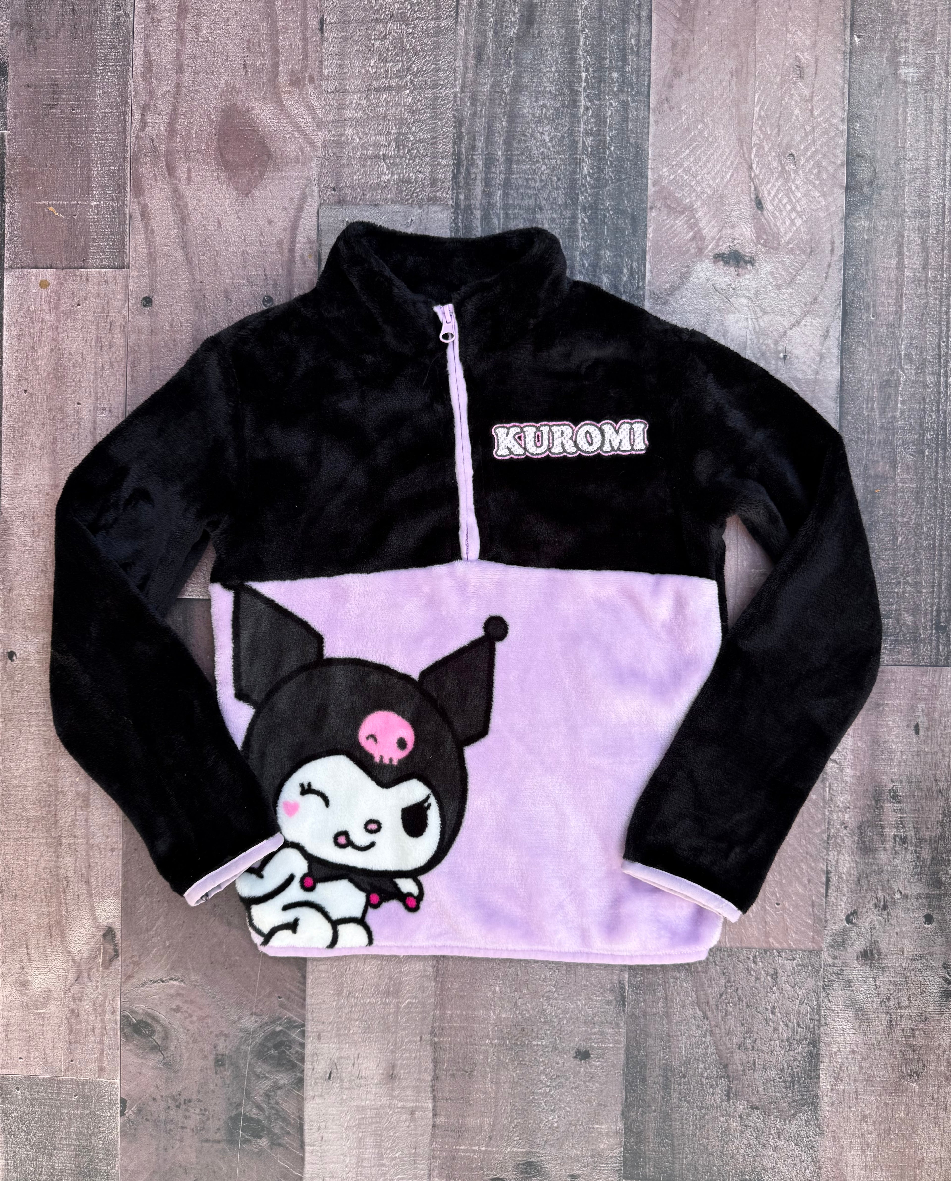 Kuromi Fleece Pink & Black Pullover Top Jacket Girls Size M Fits A 7/8