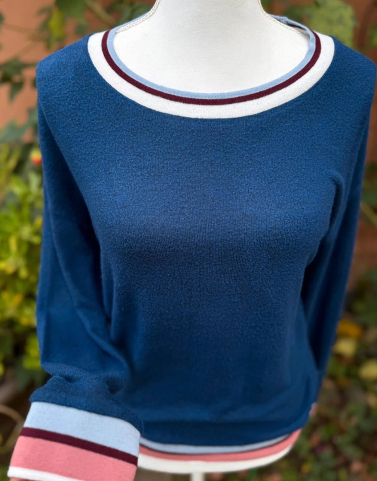 Pink Rose Royal Blue Stripe Sweater Size S