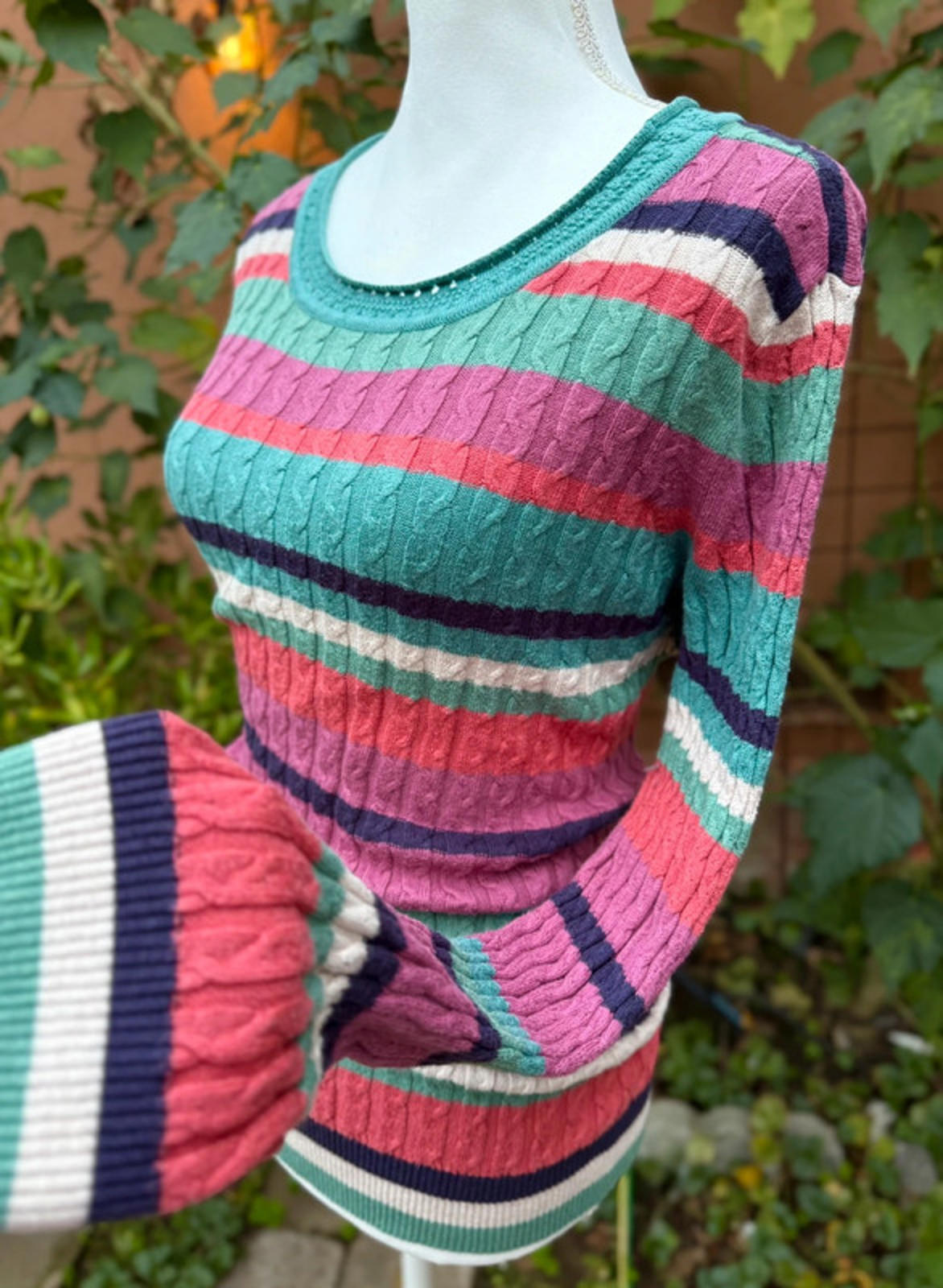 Soft Surroundings Stripe Aqua Purple Comfy Knit Women’s Sweater Size XL