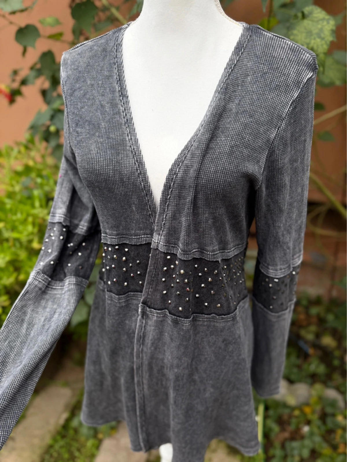 Vocal Black Gray Grunge Studs Cardigan Sweater Women’s Size M