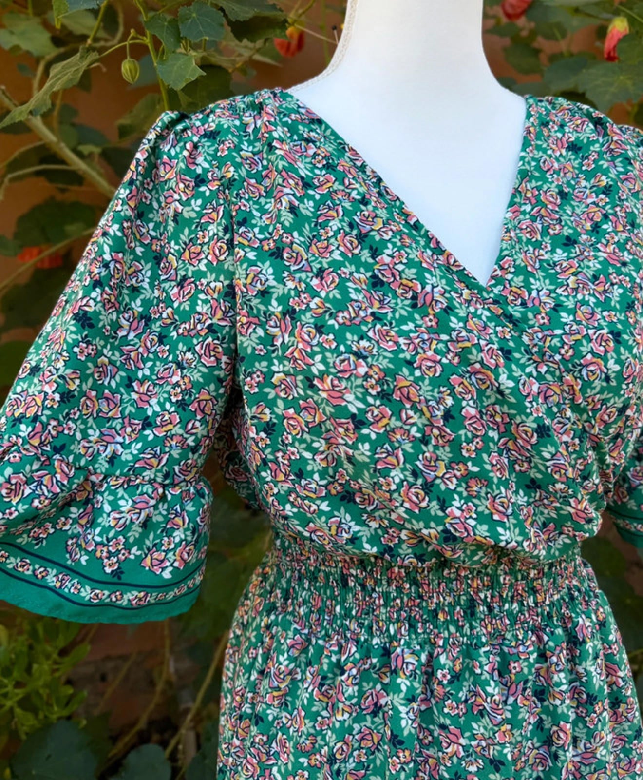Indigo Rose Green Floral Tiered Dress Women’s Size S