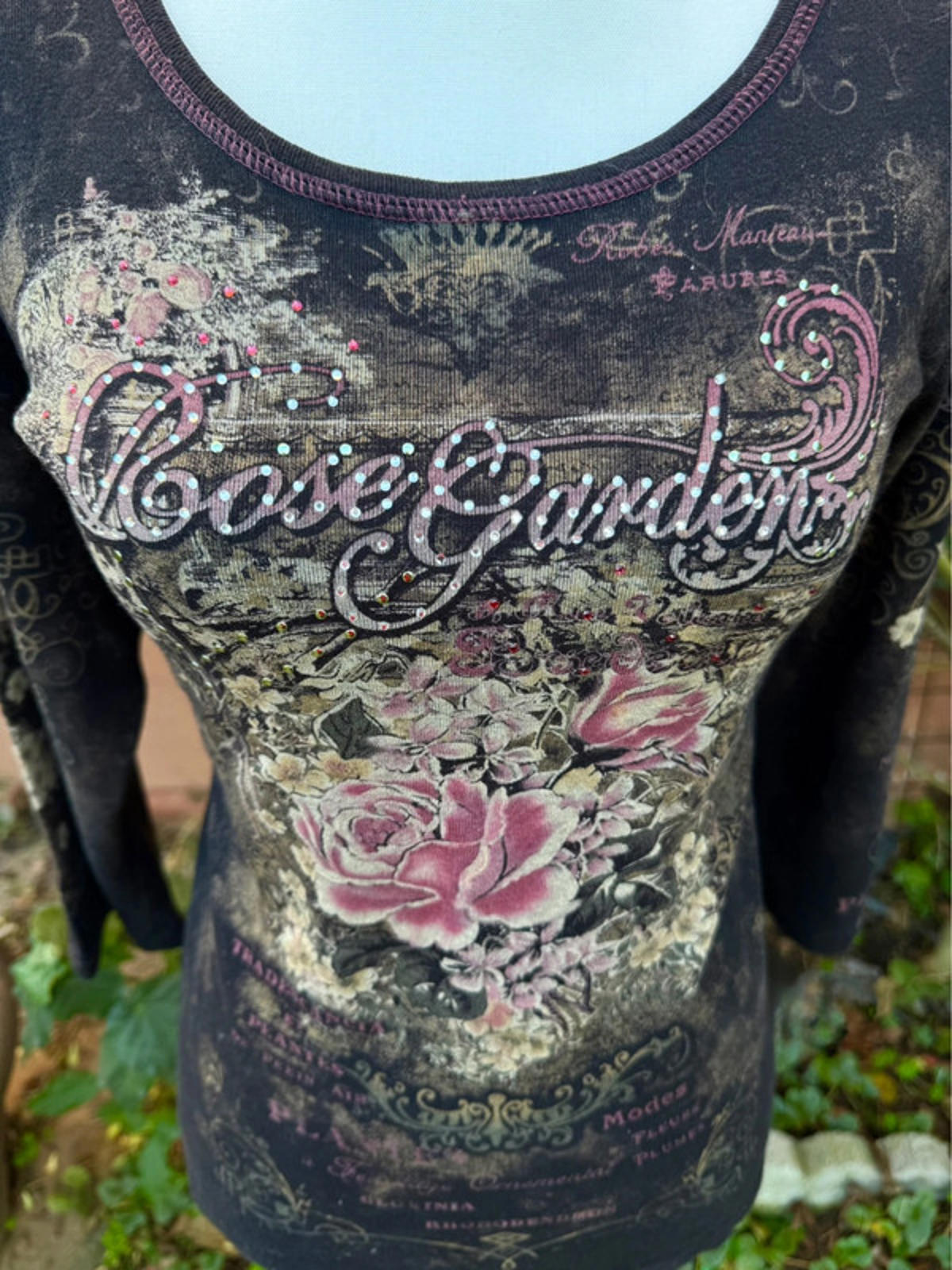 Floral Ring Boutique Bedazzled Rose Garden Grunge Top Size XL