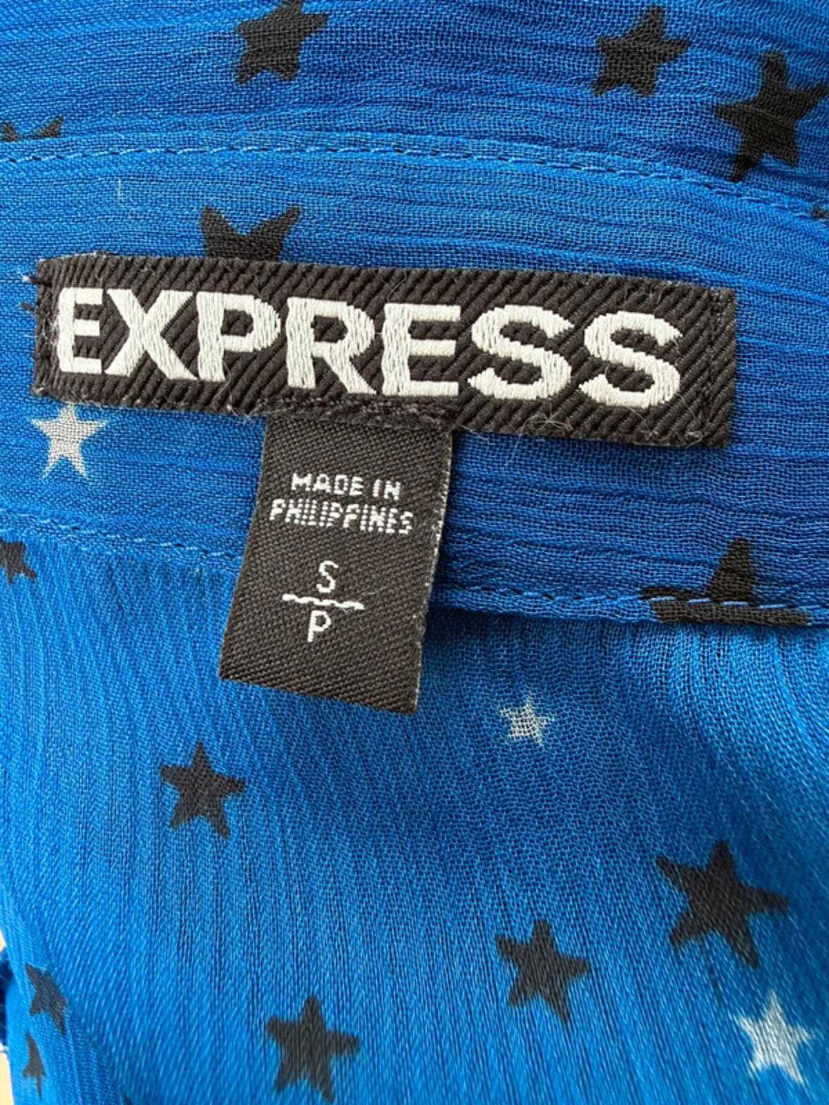 Express Blue Mesh Black Star Print Top Women’s Size S