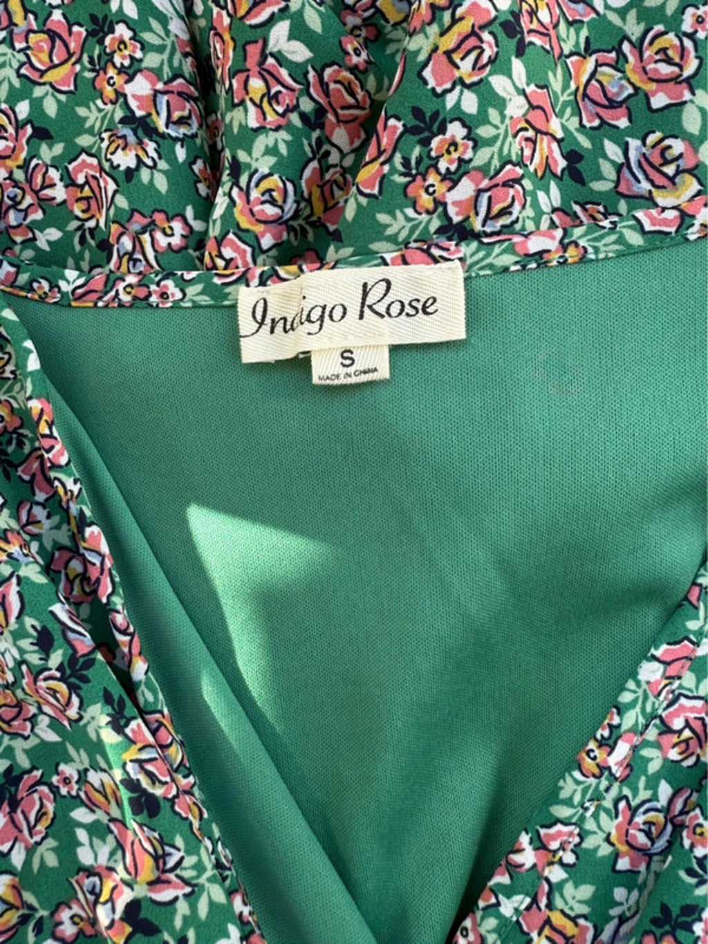 Indigo Rose Green Floral Tiered Dress Women’s Size S