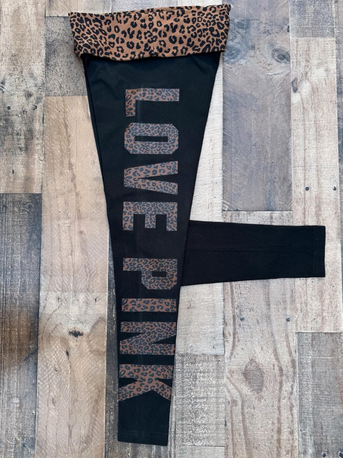 LOVE PINK Victoria Secret Leggings Leopard Print & Black Size S