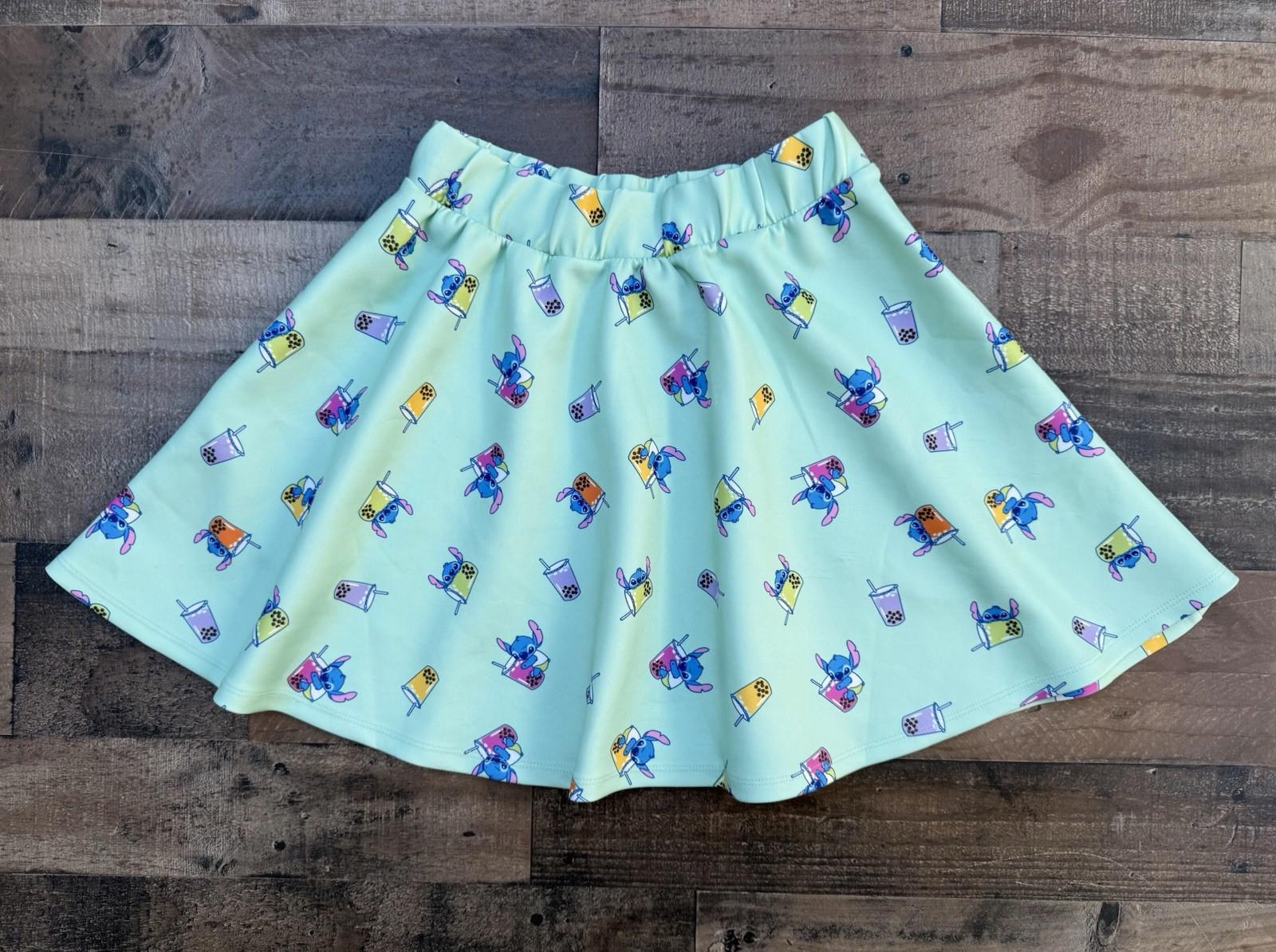 Disney Lilo & Stitch Teal Green Scuba Stretch Skater Skirt Women Size S