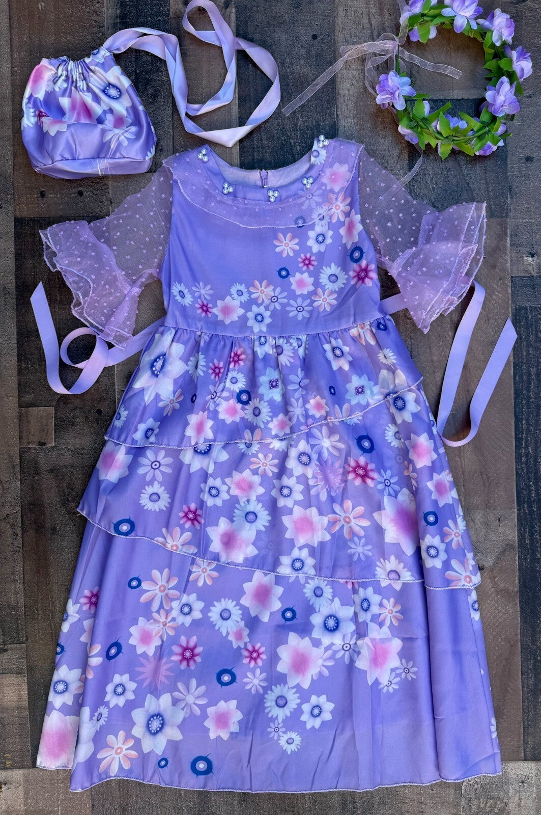 Isabels Madrigal Encanto Inspired Purple Floral Costume Princess Dress Size 7 8
