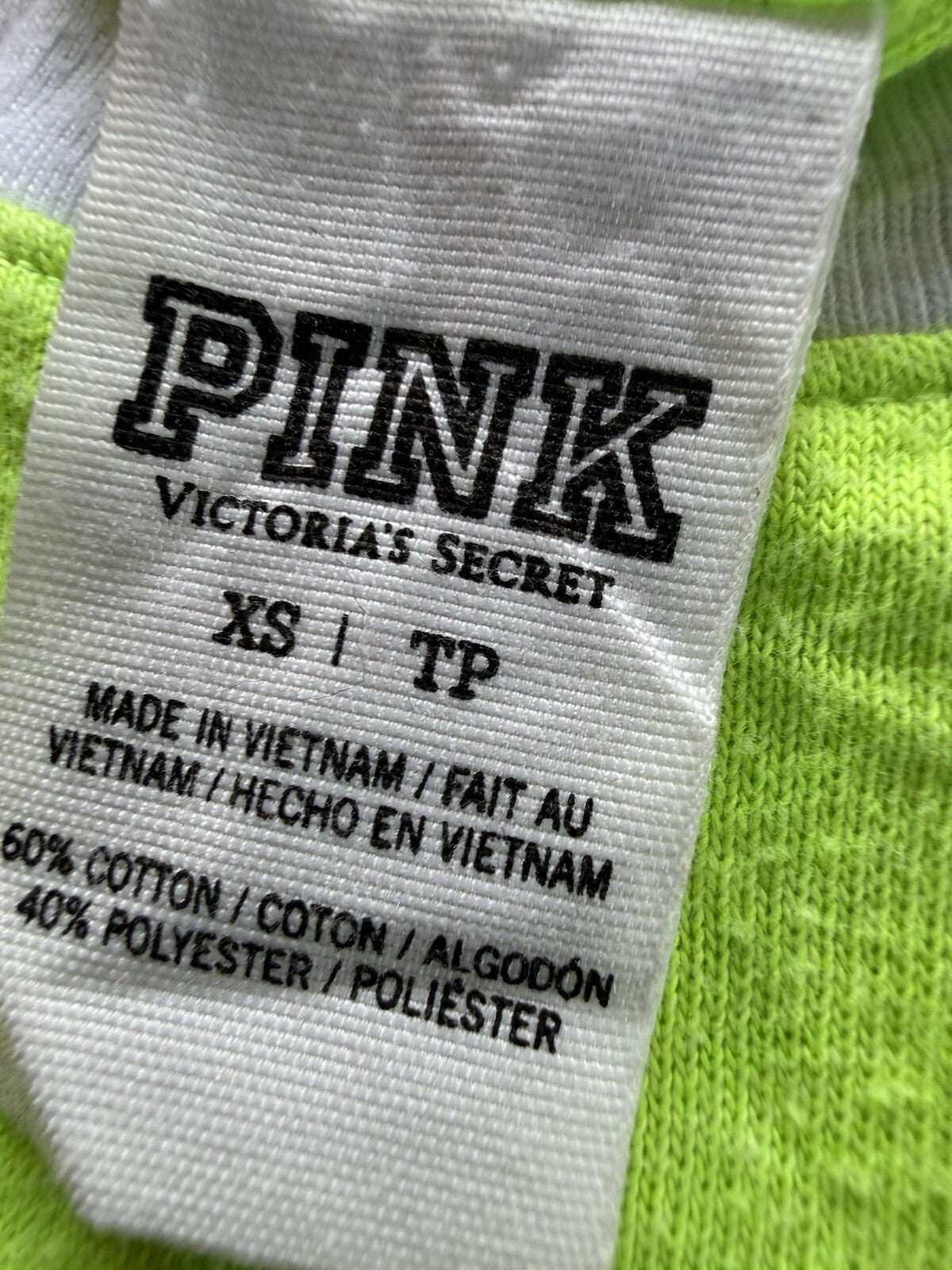 Y2K PINK Victoria's Secret Neon Green & Gray Sequin Logo Crewneck Sweatshirt XS