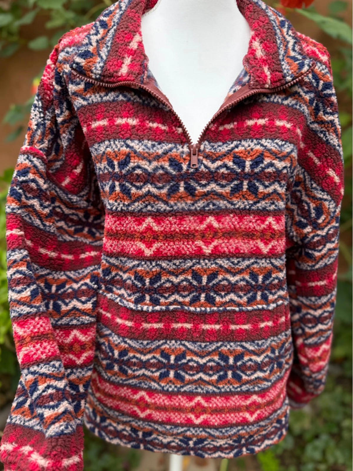 American Eagle Winter Fleece Scandinavian Womens Zip Up Pull Over Jacket Size LG