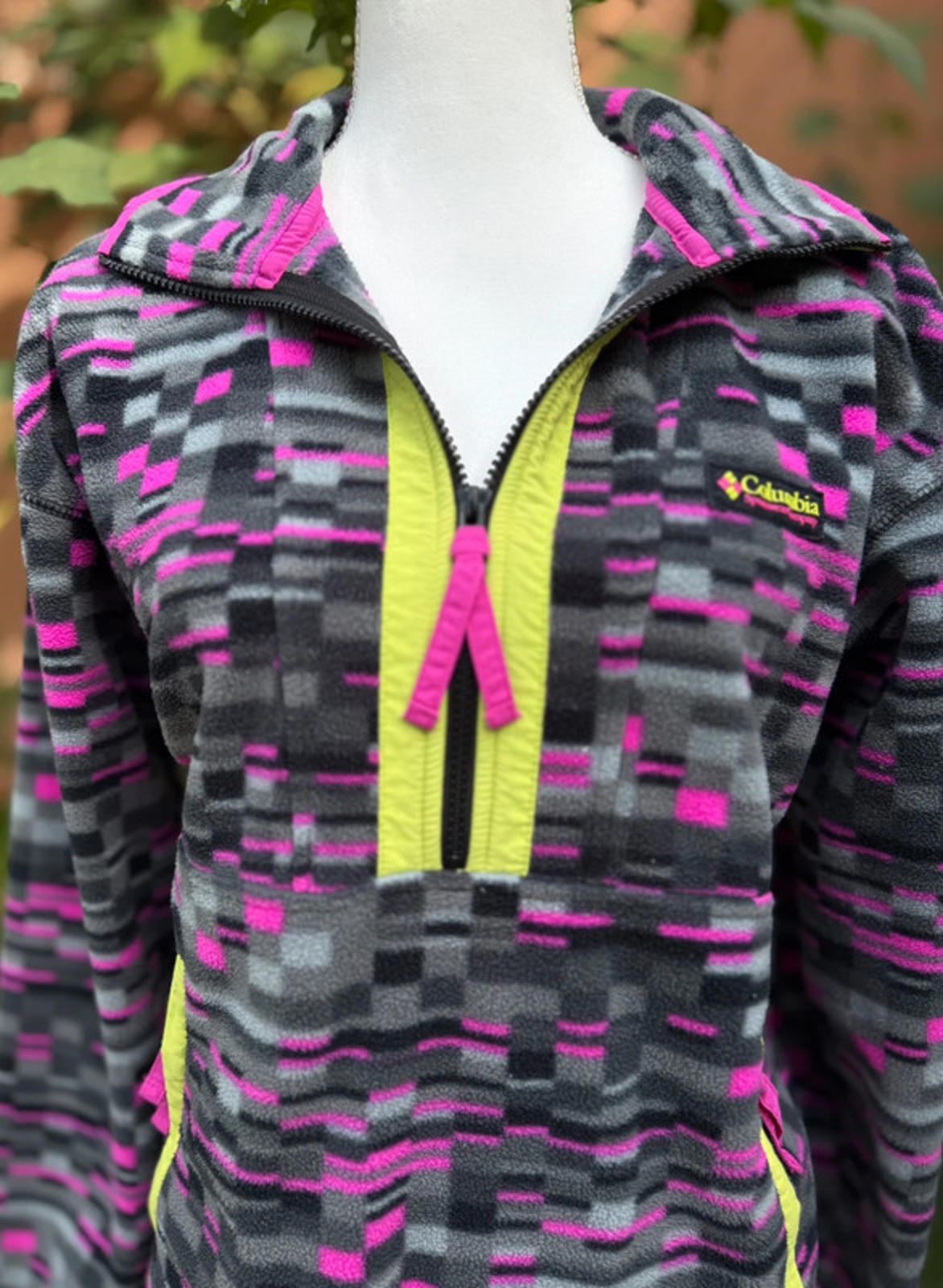 Vintage Columbia Fleece Womens Florecent Pink & Lime Jacket Size Medium
