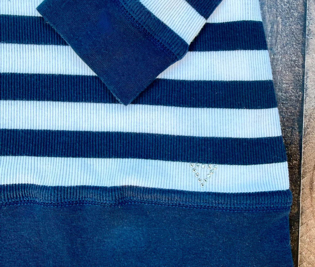 Guess Navy Blue & White Stripe V Neck Ribbed Top Women’s Size L