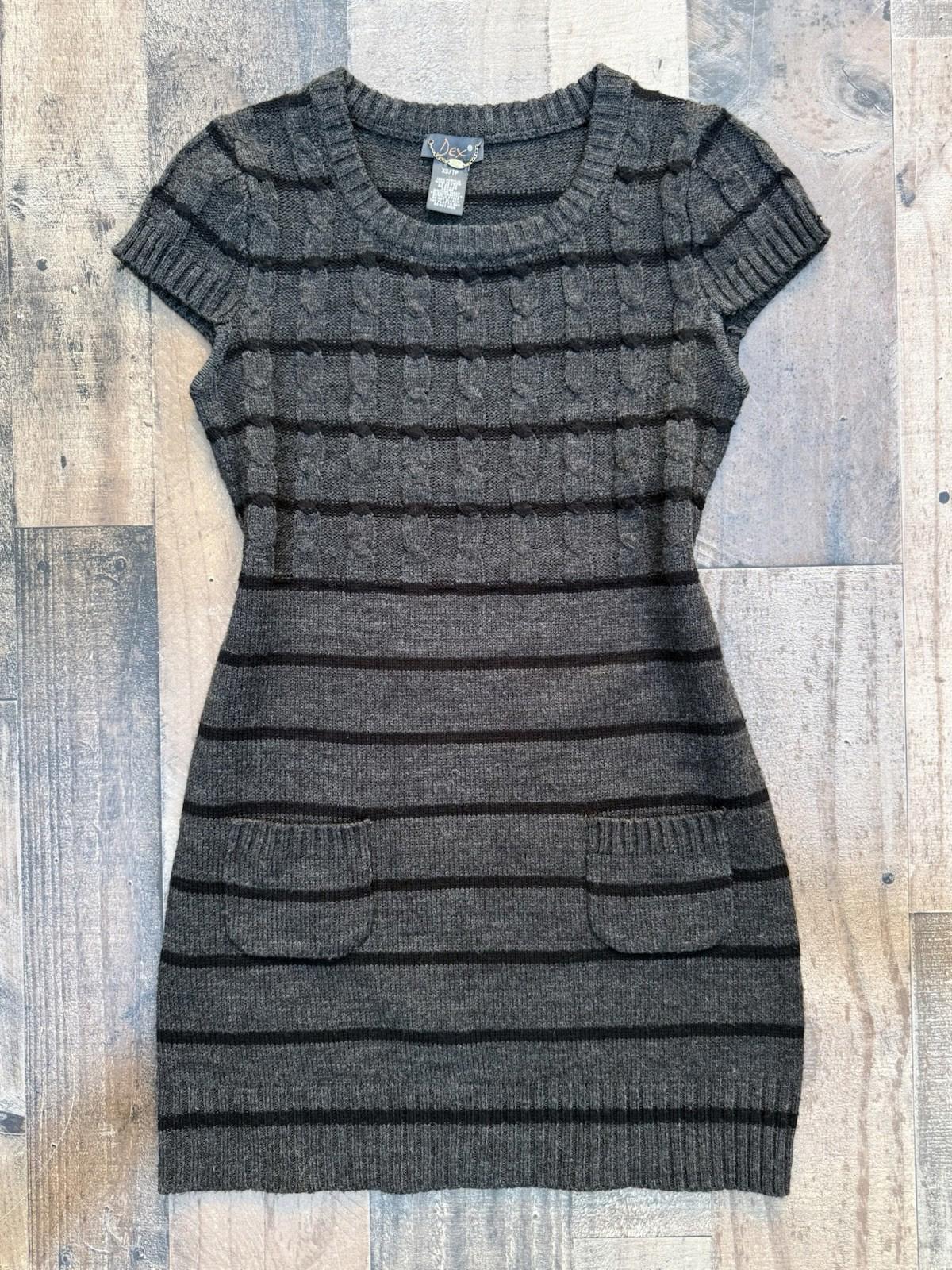 DEX Gray & Black Stripe Short Sleeved Midi Sweater Dress Size S