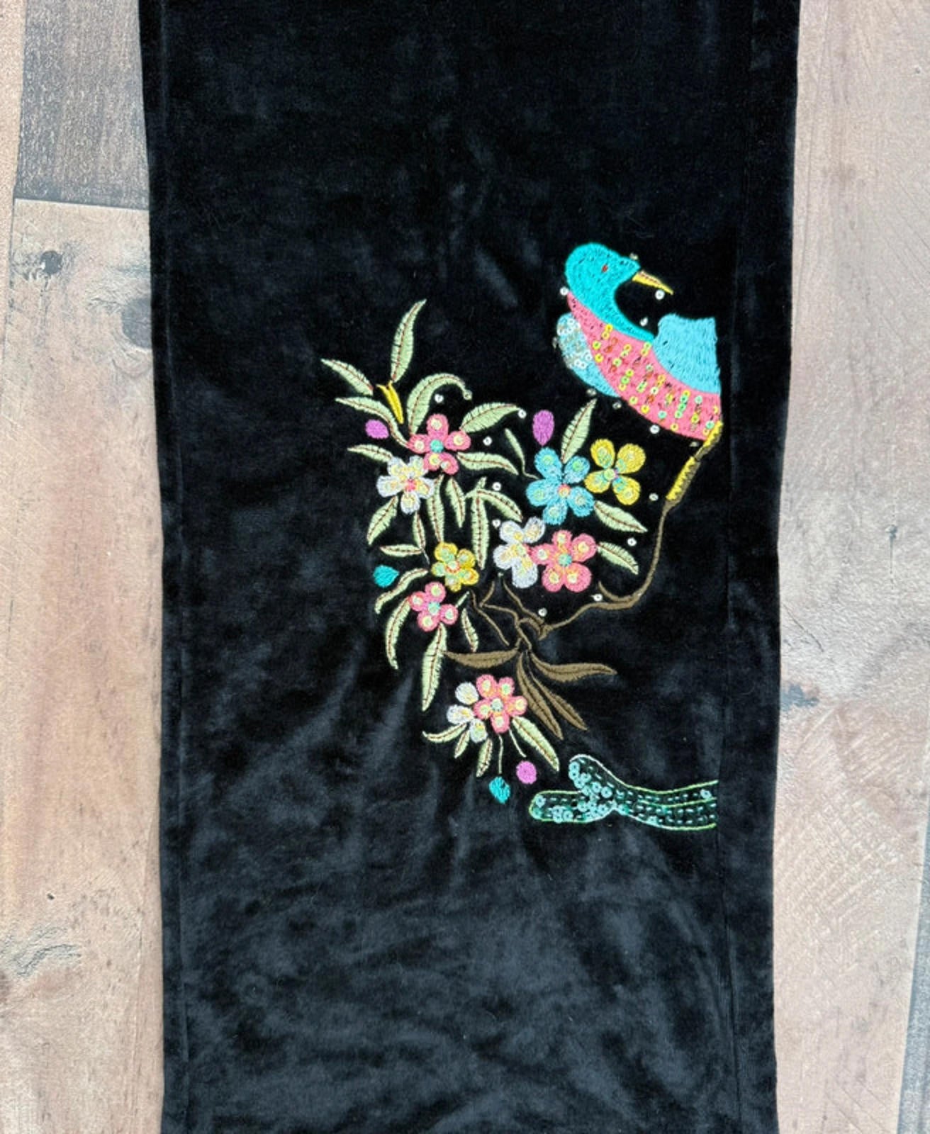 BCBG Maxazria Vintage Y2K Black Velour Embroidered Floral Pants Women’s Size L