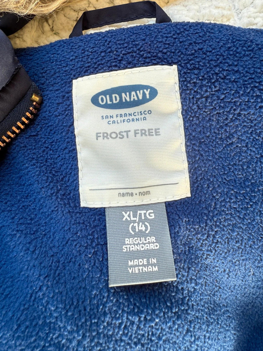 Royal Blue Faux Fur Hood Old Navy Kid Girl Zip Up Winger Jacket Size 14 XL