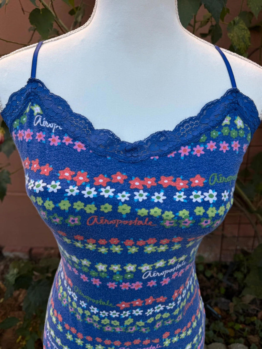 Aeropostale Y2K Blue Floral Cami Camisole Top Size L