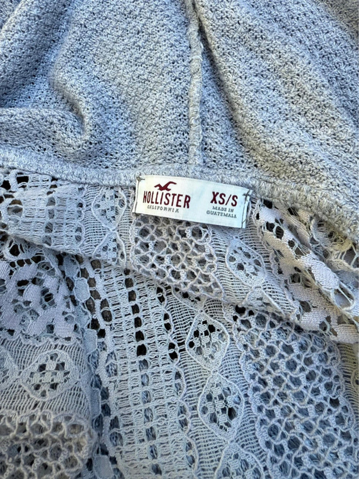 Gray Hollister Light Weight Lace Knit Hoodie Sweater Size XS Womens Or Juniors