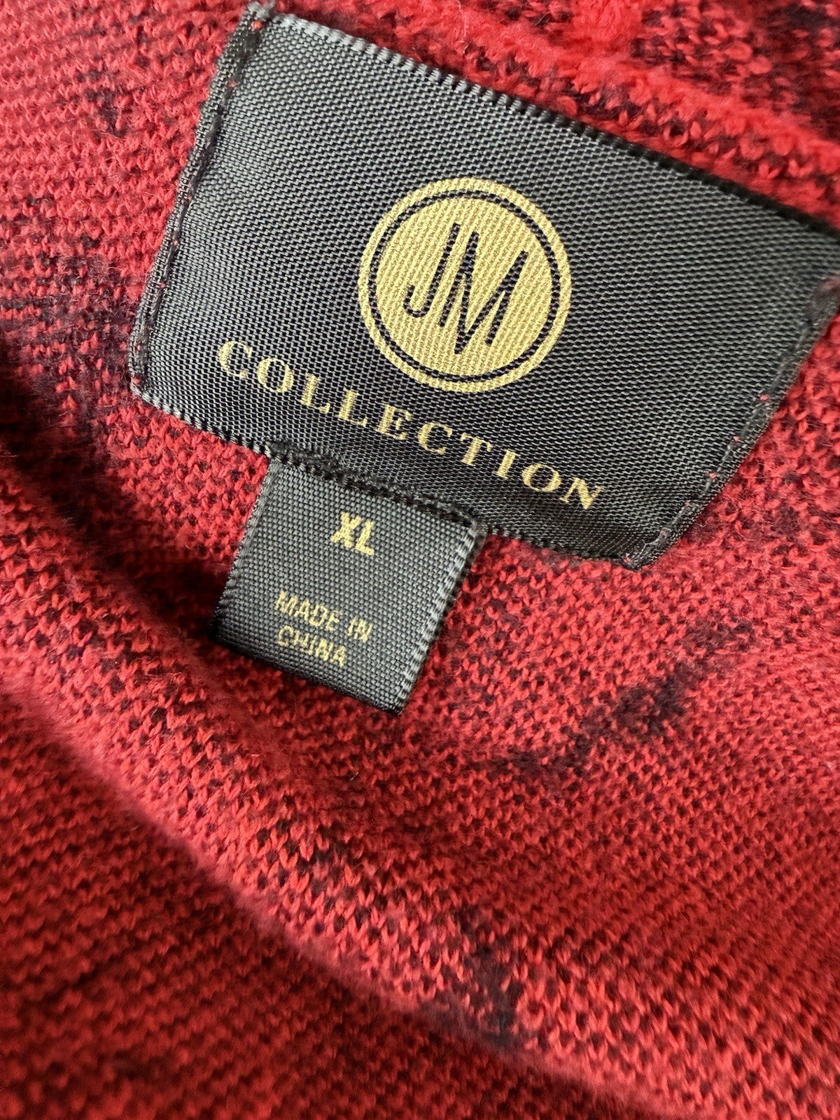 JM Collection Red & Black Floral Knit Button Front V-Neck Cardigan Sweater S