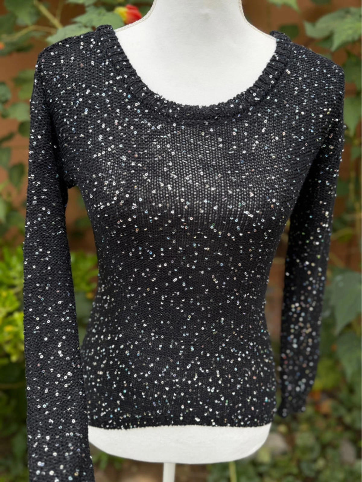 Material Girl Black Long Sleeved Sequins Sweater Size M
