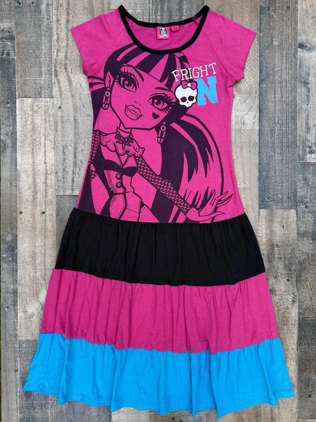 Monster High Nightgown Girl's Size 10/12 Sleepwear Long Sleeve Pink Black