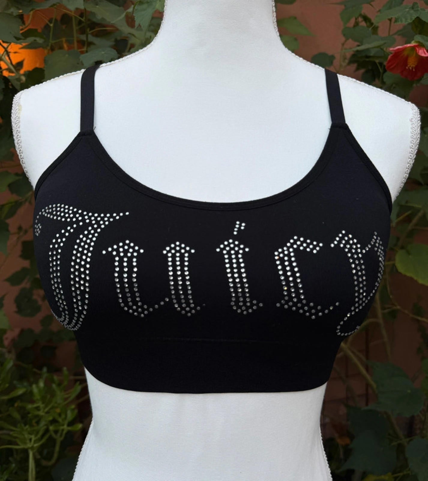 Juicy Couture Women’s Black Bedazzled Cropped Top Or Sports Bra Size S