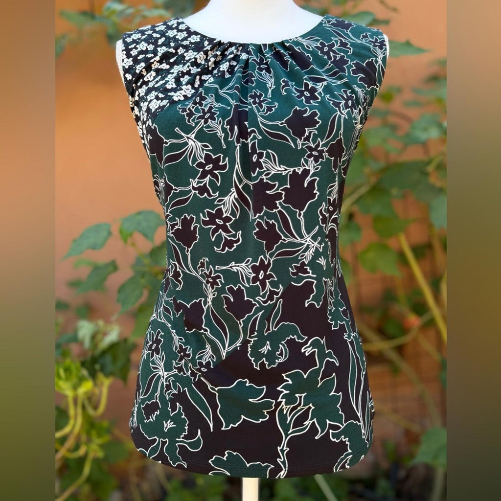Calvin Klein Black and Forrest Green Floral Sleeveless Top Size L