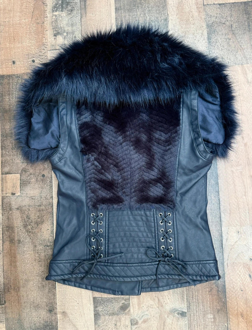 Guess Dark Navy Blue Fur Vest Size XS