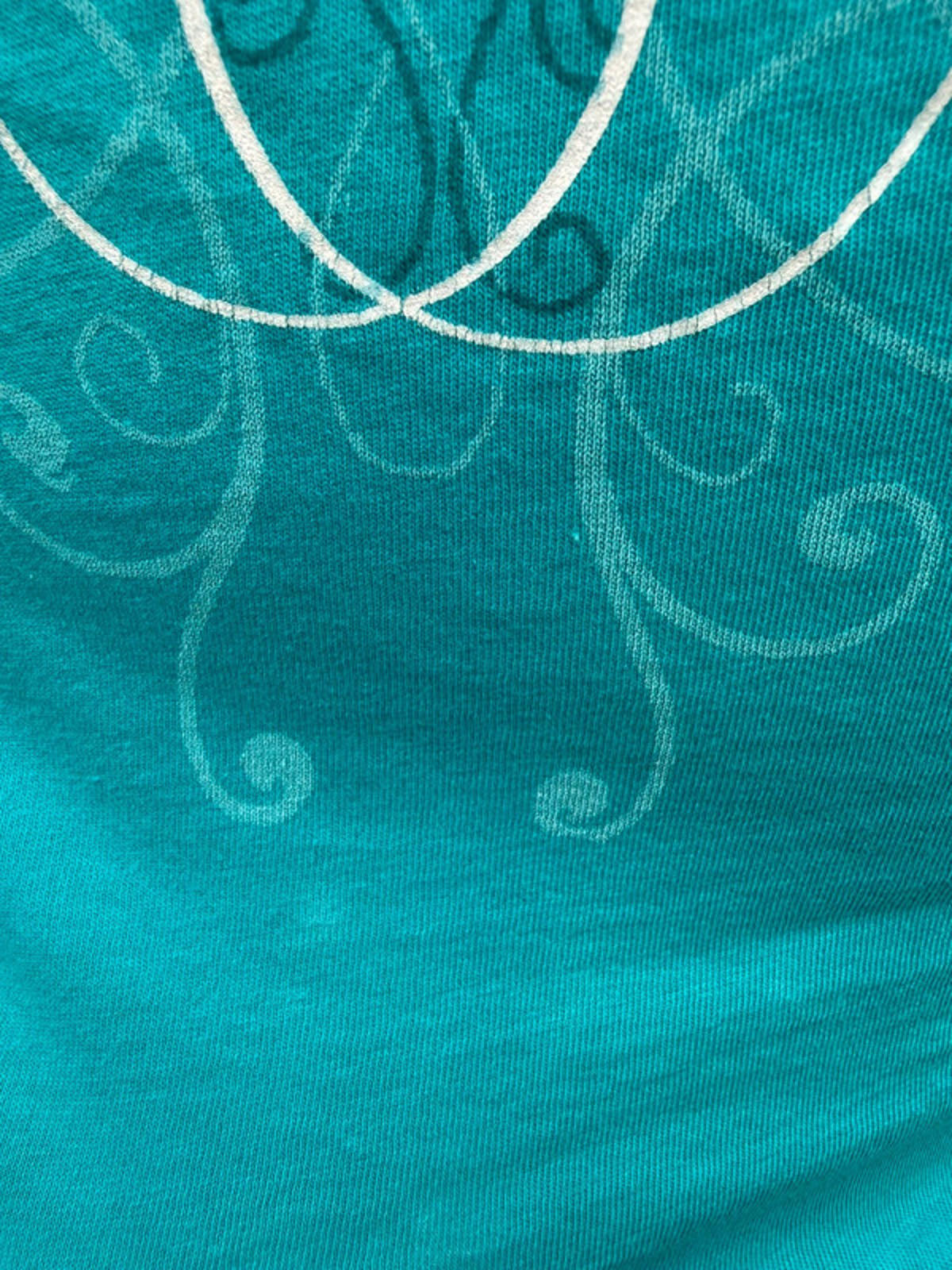 Stranded Aqua Butterfly Bedazzled Lettuce Edge Top 100% Cotton Size M